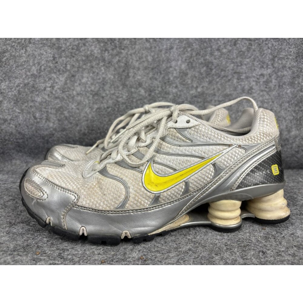 Nike Shox Running Shoes Womens Size 8 White‎ Silver Yellow Cushioned 318164-131